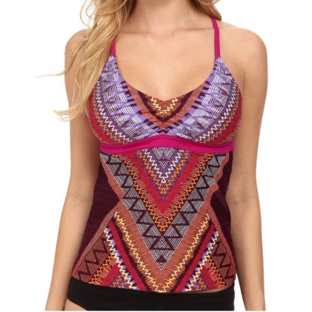 Prana Cyra Tankini Set Top & Lani Bottom In Rich Fuchsia Panama Aztec Women XS